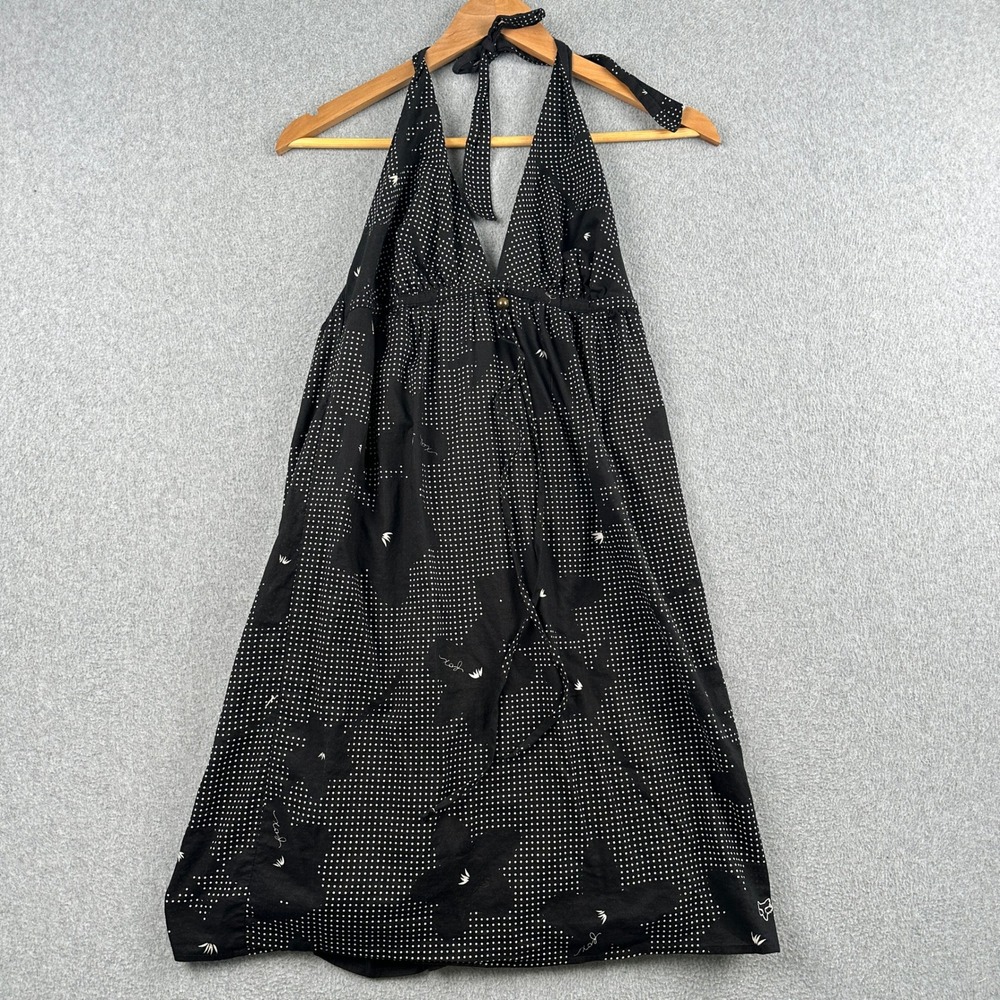 Fox Racing Dress Womens Large Black Polka Dot Floral Halter Neck Mini Sun Dress